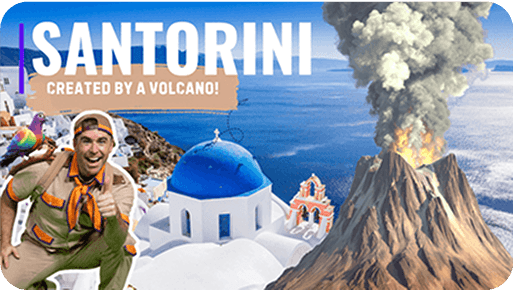 How did the island of Santorini get made by a volcano?